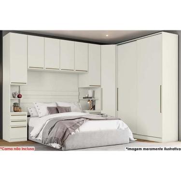 Imagem de Quarto Casal Modulado Seletto 5 Peças (1 Ponte + 1 Closet Canto + 1 Guarda Roupa 2 Portas De Correr + 2 Complementos) Qm121 Areia