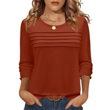 Imagem de Blusa feminina LOMON de manga comprida franzida em caramelo