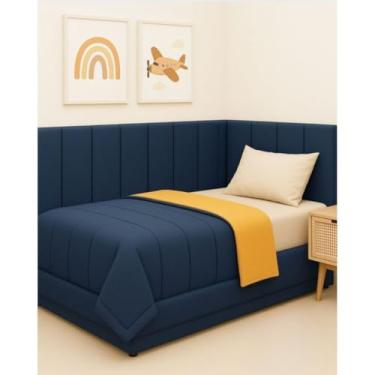 Imagem de Conjunto de cabeceira estofada em formato de L, adequado para camas de solteiro, casal, king e queen(AZUL MARINHO,20 CABECEIRAS)