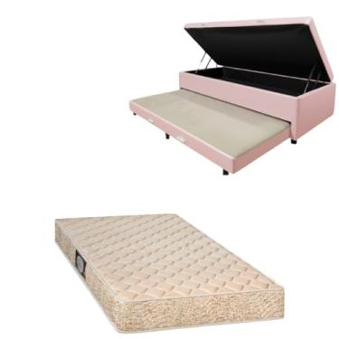 Imagem de Cama Box Baú Solteiro com Auxiliar (Bicama) + Colchão de Espuma Toulon D33 | Kit Completo com Cabeceira Botonê Opcional | Diversas Cores (2, CORINO ROSA, SEM CABECEIRA)