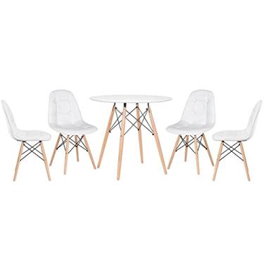 Imagem de Loft7, Kit Mesa Eames Eiffel 80 cm branco + 4 cadeiras estofadas Eames Botonê branco