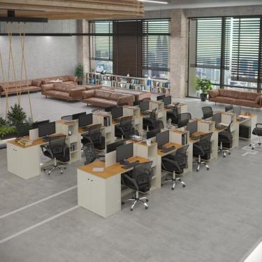 Imagem de Estação De Trabalho 20 Lugares Office Tech 20 Mesas 16 Armár - Off White E Cedro Off White E Cedro