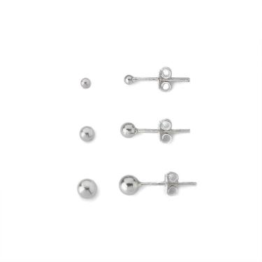 Imagem de Kit Trio De Brincos Bolinha Prata 925