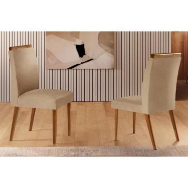 Imagem de Kit 2 Cadeiras De Cozinha Athenas 2 Un Madeira Capuccino Linho Bege Turim Rufato