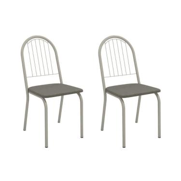 Imagem de Cadeira De Cozinha Noruega 2c077nk Aço Kit 2 Un Niquel-linho Escuro - Kappesberg