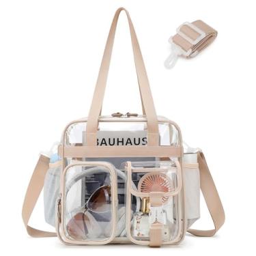 Imagem de ASKSKY Sacola transparente, PVC resistente 30 x 30 x 15 cm, bolsa transparente para eventos de estádio para mulheres e homens, Marrom, One Size