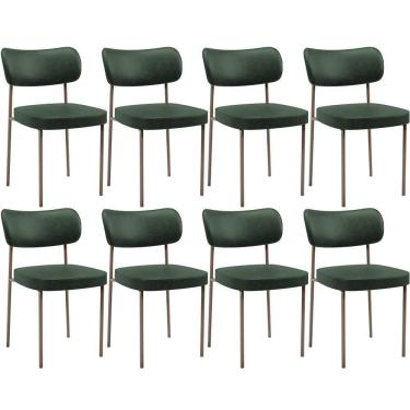Imagem de Kit 08 Cadeiras Estofadas Para Sala De Jantar Melina Base Arena L02 Couríssimo Verde Musgo - Lyam Decor