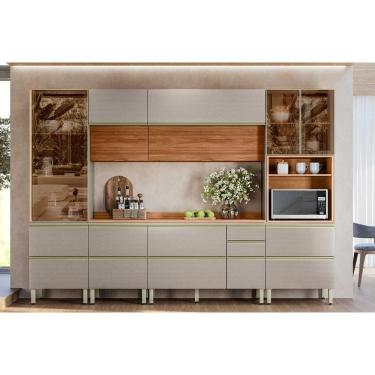 Imagem de Cozinha Completa Proença 6 Peças (2aéreos+2balcões+1paneleiro+1cristaleira) C6p97 Nogueira Touch-nude Prime - Demóbile