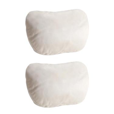Imagem de Almofada de carro para dirigir 2 peças para pescoço de assento, travesseiro de pescoço de camurça bege, almofadas de encosto de cabeça para assento dianteiro de carro, conforto e suporte melhoram