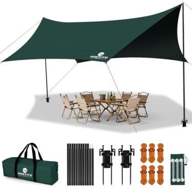 Imagem de Lona de acampamento com postes e retentor, 38 x 30 m, grande, impermeável, tecido Oxford 210D, cobertura de acampamento, anti-UV UPF100+ lona de barraca para atividades ao ar livre, piquenique, carro