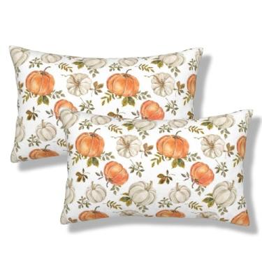 Imagem de NOCTILYRA Capas de almofada lombar de outono, 30,5 x 50,8 cm, conjunto de 2 fronhas de pelúcia curtas, folhas de bordo, abóbora, outono, capa de almofada retangular, fronhas decorativas para sofá-cama