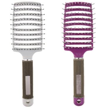 Imagem de barenx 2 escovas de cabelo grandes curvadas ventiladas para qualquer tipo de cabelo, grosso, fino, longo, encaracolado, escova de massagem de secagem rápida com cerdas, unissex