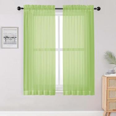 Imagem de OWENIE Cortinas de limão transparente para quarto, sala de estar, 153 cm de comprimento, conjunto de 2 painéis, cortinas transparentes modernas e macias para sala de jantar, tratamentos de janela com