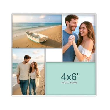 Imagem de Srtvietae Molduras de colagem de 10 x 15 cm, porta-retratos com várias aberturas para 4 peças, fotos de 10 x 15 cm com vidro verdadeiro, tela para pendurar, moldura leve para decoração de parede