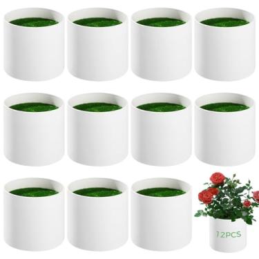 Imagem de Vasos de flores de plástico branco de 12 peças com grama artificial para arranjos florais DIY e decoração de casa