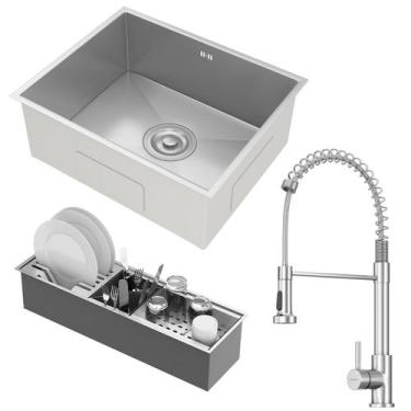Imagem de Kit Cuba Gourmet Lisboa Aço Inox 304 com Calha Organizadora Aço Inox e