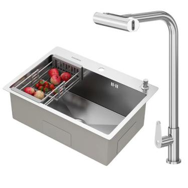 Imagem de Kit Cuba Gourmet Quebec 62cm Aço Inox 304 e Torneira Gourmet Tóquio Bi