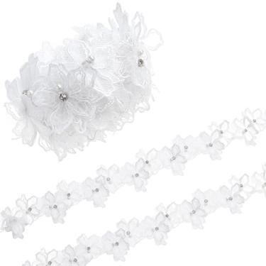 Imagem de letsinstyle Acabamento de renda com contas de pérolas de flor 3D de 3 metros, fita de renda bordada floral de camada dupla, acabamento de contas de pérola para costurar, roupas, vestidos de casamento