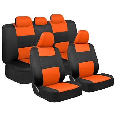 Imagem de BDK PolyPro Conjunto completo de capas de assento de carro em laranja e preto, capas de banco divididas dianteiras e traseiras para carros, conjunto de capas de assento de carro fácil de instalar,