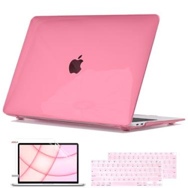 Imagem de Seanai Compatível com MacBook Air de 13 polegadas 2021, 2020, 2019, 2018, versão M1 Chip A1932, A2179, A2337, capa rígida de plástico, película para teclado para MacBook Air de 13 polegadas 2021, rosa