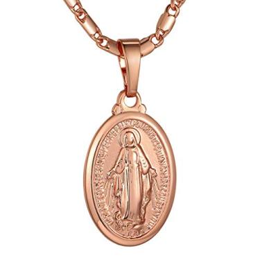Imagem de GOLDCHIC JEWELRY Colar de medalha milagrosa da Virgem Maria, pingente Guadalupe de Nossa Senhora das Graças com borda de filigrana, 56+5CM(22+2 inches), Banhado a ouro rosa, Sem Pedra Preciosa