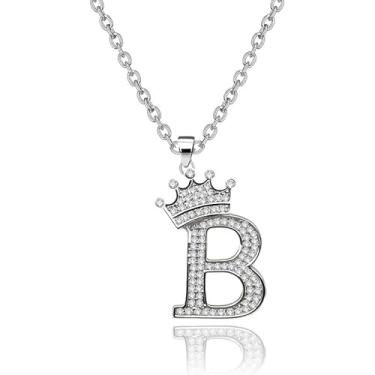 Imagem de Colar com pingente de alfabeto de prata, letra A-Z com design de coroa, fofo, nome personalizado, joia estilo hip hop, zircônia cúbica brilhante, presente com inicial grande para homens e mulheres
