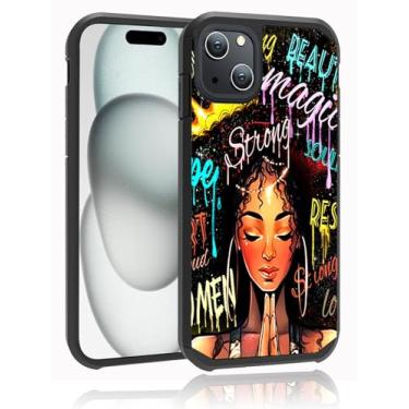 Imagem de Capa para iPhone 15 Plus e iPhone 14 Plus, à prova de choque, antiarranhões, capa armadura híbrida de camada dupla para iPhone 15/14 Plus, 17 cm, mulheres afro-americanas, menina negra afro-americana