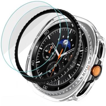 Imagem de DEALELE [Pacote com 2+2 capas protetoras de vidro temperado compatível com Samsung Galaxy Watch 8 Classic 46 mm, anel de bisel de metal com capa protetora transparente e protetor de tela de vidro