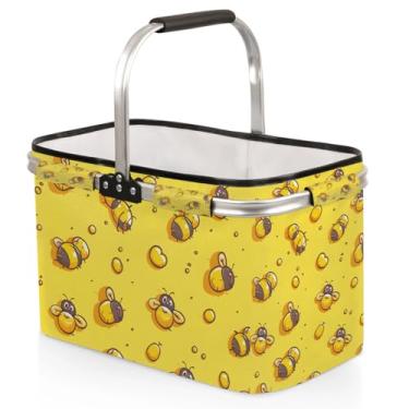 Imagem de Cesta de piquenique, cesta de compras dobrável MARYHFENVA com alças grande de 40 L, cesta de mercearia dobrável reutilizável