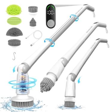 Imagem de Esfregador giratório elétrico sem fio: esfregão de banheira e azulejo com 6 cabeças de escova substituíveis, escova de limpeza de chuveiro com visor LED e ajuste de 2 velocidades para banheiro e