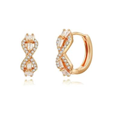 Imagem de WSKFLY Brincos De Argola Pequenos Ouro Para Mulheres, Banhados A 14K, Zircônia Cúbica, Huggie, Modernos, Fofos, Simples, Hipoalergênicos, Joia Presente (Laço Diamante)