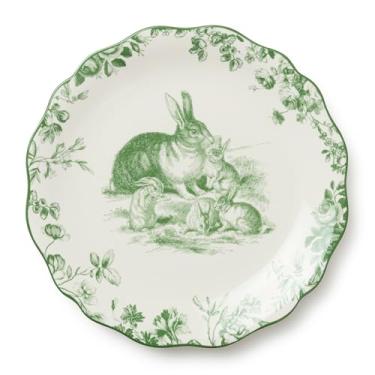 Imagem de Pratos de jantar Le Jardin de 28 cm, conjunto de 4 – grés Green Bunny Spring para refeições de Páscoa, festas no jardim e caprichos do dia a dia – Seguro para lava-louças e micro-ondas