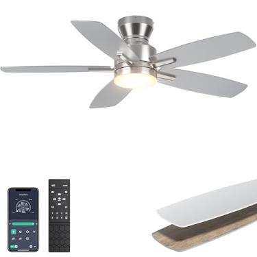 Imagem de Ohniyou Ventilador de teto de 106 cm com luz e controle remoto/APP, silencioso, ventilador de teto moderno para quartos e salas de estar internos, regulável, Bivolt 110-220V