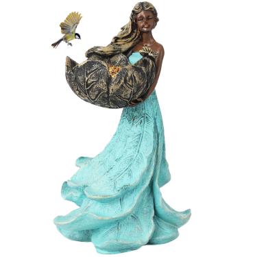 Imagem de Estátua de jardim de fadas alimentador de pássaros, escultura de alimentador de pássaros ao ar livre de resina, estátua de deusa decorativa para banhos de pássaros, arte de quintal à prova de