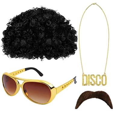 Imagem de Perucas de traje masculino, Peruca Hippie com Óculos de Luxo Colar de Bigode, Acessórios hippie para festas temáticas dos anos 50/60/70, festas de Halloween, festa de Natal Dalian