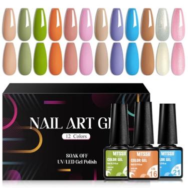 Imagem de MTSSII Conjunto de esmalte de gel, kit de esmalte de gel verde pastel rosa 12 peças, esmalte UV/LED, design de arte de unhas para salão de beleza, presentes para mulheres