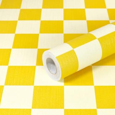 Imagem de CAX Papel de parede quadriculado para papel de parede quadriculado 43 cm x 300 cm Mosaico amarelo papel de contato quadriculado moderno autoadesivo vinil removível papel de parede para forro de