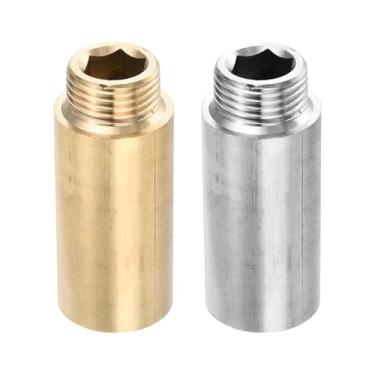 Imagem de YOKIVE Conjunto de braço de extensão de cabeça de chuveiro, acoplador de encaixe de tubo de rosca macho para fêmea G1/2, ótimo para encanamento, piscina (tom de cobre, prata, 61 mm)