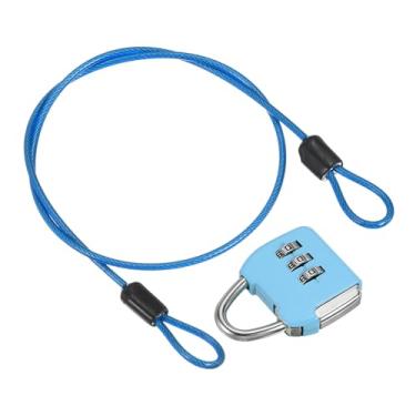Imagem de PATIKIL Cabo de aço de segurança com trava de combinação de 3 dígitos, 1 conjunto de cadeado de viagem revestido de 4 m, laço duplo para mala de bagagem, azul claro, azul claro