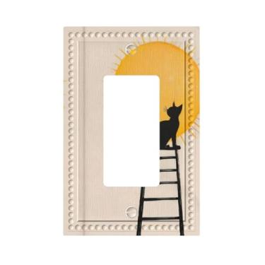 Imagem de HLCoChT Capas decorativas para interruptores de luz Boho Cat 1 Gang Rocker Outlet Placa decorativa para interruptores de luz GFCI