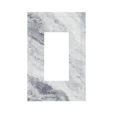 Imagem de Naiqadnehz Capas decorativas de mármore branco cinza textura pedra padrão 1 gangue único interruptor de luz interruptor placa de parede GFCI placa de interruptor elétrico para decoração de quarto de