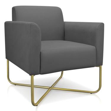 Imagem de Poltrona Marisa Suede Grafite Base X Industrial Dourada