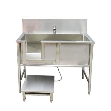 Imagem de Estação de lavagem de cães, banheira de aço inoxidável para cães grandes, banheiras profissionais para cães com torneira telescópica (100 cm/39,3 pol, profundidade: 50 cm/19,6 pol)