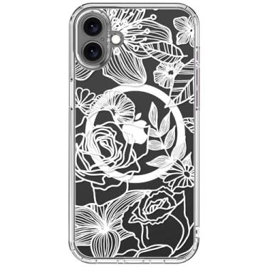 Imagem de ICEDIO Capa para iPhone 16 com protetor de tela - compatível com carregamento sem fio, proteção aprimorada da câmera, ajuste fino - capa transparente com design floral moderno para mulheres - Elegante
