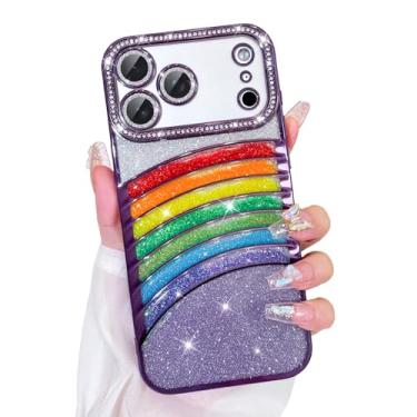 Imagem de Bonoma Capa com glitter para iPhone 17 Pro Max, luxuosa, brilhante, arco-íris, galvanizada, para mulheres e meninas, capa protetora macia à prova de choque para iPhone 17 Pro Max, roxa