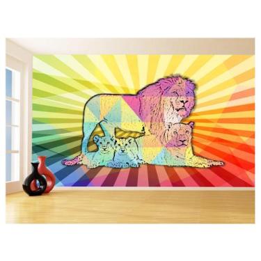 Imagem de Papel De Parede Animais Pop Art Familia Leões 3,5M Pxa404 - Você Decor