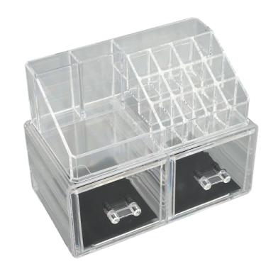 Imagem de MAVIS LAVEN Organizador de Maquiagem, Porta-Cosmíticos Empilhável, Organizador Transparente Com 2 Gavetas e Bandeja para Pincéis de Maquiagem, Batons, Joias e Acessórios de Toucador