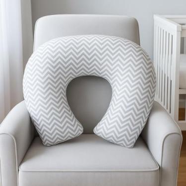 Imagem de Almofada Amamentação Bebê Travesseiro c/Capa Removível 100% algodão Apoio Braço Amamentar Estrutura Firme Grande Conforto Macio Antialérgico PEGWEB (Cinza Chevron)