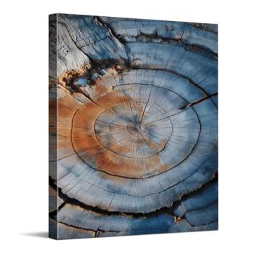 Imagem de CYFDYVT Impressão de arte de parede de textura de anel de fatia de madeira botânica rústica com design de grão de árvore natural para decoração de casa moderna, arte em tela 20 x 25 cm