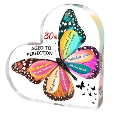 Imagem de Presentes de aniversário de 30 anos para mulheres, presente de lembrança de coração de acrílico, enfeite de mesa de borboleta de 10 x 10 cm, decoração exclusiva de 30 anos para irmã esposa e amigas